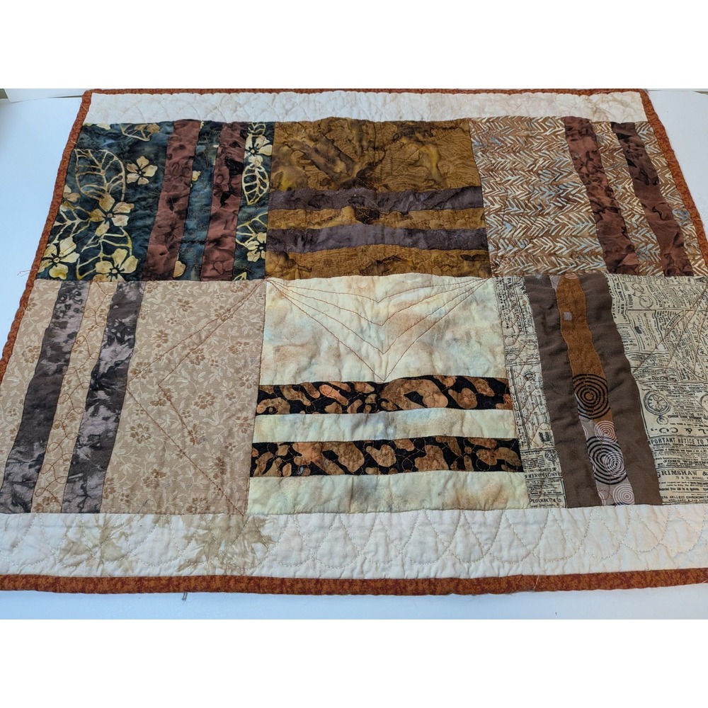 Handmade Batik Quilted Table Topper Wall Hanging Earth Tones 18x22